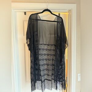 Black lace top with fringe.